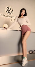 运动女孩的魅力，气质高挑女生娜比Nabi粉色紧身运动短裤健身房写真套图