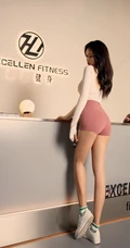 运动女孩的魅力，气质高挑女生娜比Nabi粉色紧身运动短裤健身房写真套图