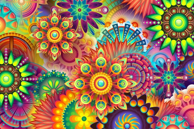 多彩抽象几何花卉装饰设计创意美图
