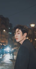 李汶翰化身午夜街头黑衣王子帅气街拍写真照片