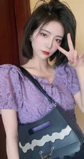 许佳琪蕾丝紫裙穿搭可爱十足自拍写真照片