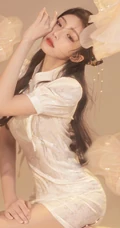 温柔气质型女生小姐姐王敏慈紧身金色旗袍装显白皙线条感写真图片