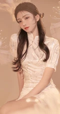 温柔气质型女生小姐姐王敏慈紧身金色旗袍装显白皙线条感写真图片