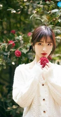沈月白色毛衣牛仔短裤穿搭清新清新户外游玩森系写真美照