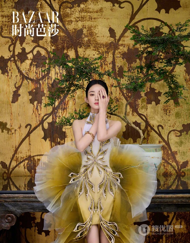 赵丽颖复古优雅穿搭登时尚芭莎杂志写真图片