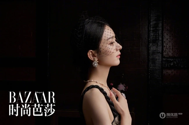 赵丽颖复古优雅穿搭登时尚芭莎杂志写真图片