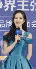 刘诗诗蓝色连衣长裙复古气质写真