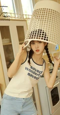 双马尾辫可爱浅粉少女杨茗茗休闲背心牛仔短裤穿着元气十足写真照