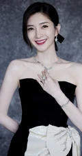 江疏影黑色礼裙开叉连衣裙气质优雅写真照片