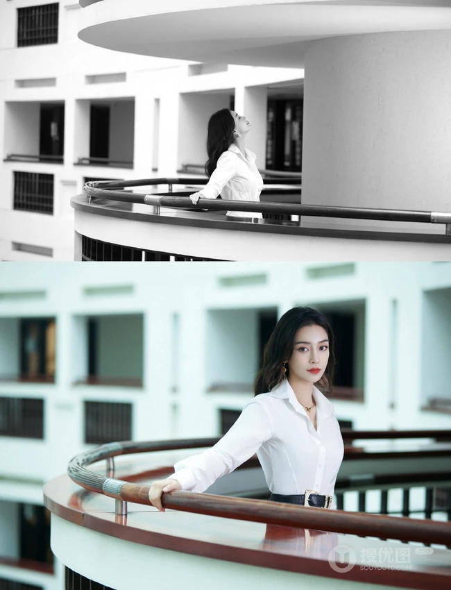 Angelababy杨颖清爽干练白色衬衫穿着气质写真照片