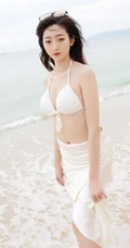 海边沙滩泳装白裙女生安琪Yee气质旅拍写真显完美动人身材