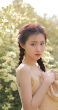 一些纯真，一点可爱，户外踏青的青涩肩带白裙少女写真美照