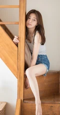 秦岚紧身背心加牛仔裤短裤居家慵懒风夏日写真图片