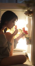 动漫博主少女镜酱可爱肩带白背心居家生活照写真图片
