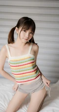 浅粉可爱女生少女小姐姐紧身条纹衫短裤穿着居家室内俏皮写真套图