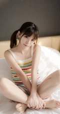 浅粉可爱女生少女小姐姐紧身条纹衫短裤穿着居家室内俏皮写真套图