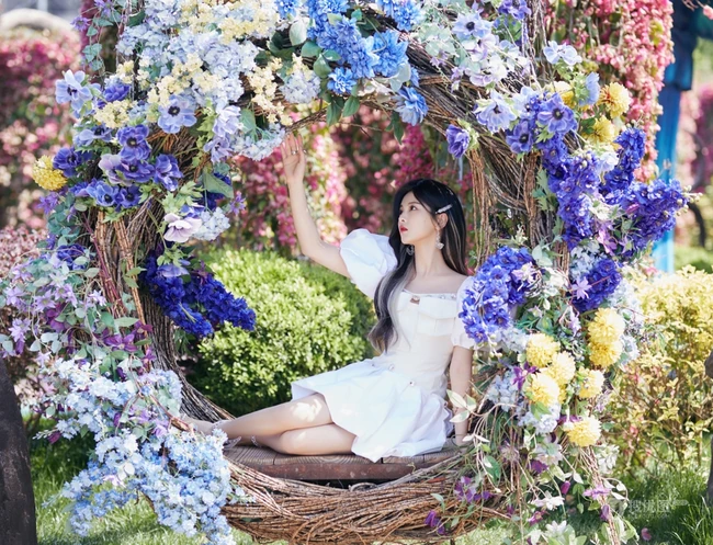 杨超越徜徉紫色花海户外清新清新写真图片