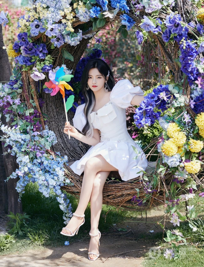 杨超越徜徉紫色花海户外清新清新写真图片