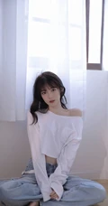 余晖很美，愿保持热爱，漂亮白皙纤细线条少女白衫牛仔裤清新写真照片