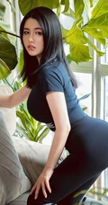 身形匀称童颜女生嫩模娜露Selena黑色紧身运动衣居家写真套图