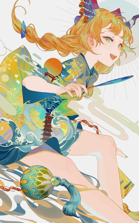 麻花辫，和服装动漫美少女手机壁纸图片