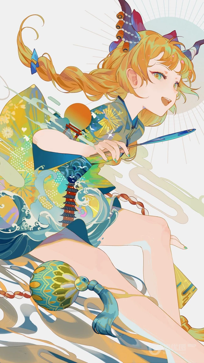 麻花辫，和服装动漫美少女手机壁纸图片