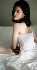 张天爱气质白色蝴蝶结镂空裙动人写真照片