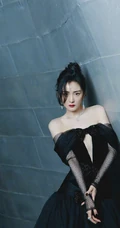 杨幂气质一字肩细闪星光黑色蕾丝裙写真图片