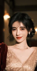 鞠婧祎优雅气质红丝绒肩带礼裙写真图片