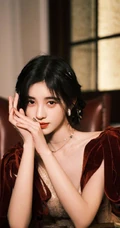 鞠婧祎优雅气质红丝绒肩带礼裙写真图片