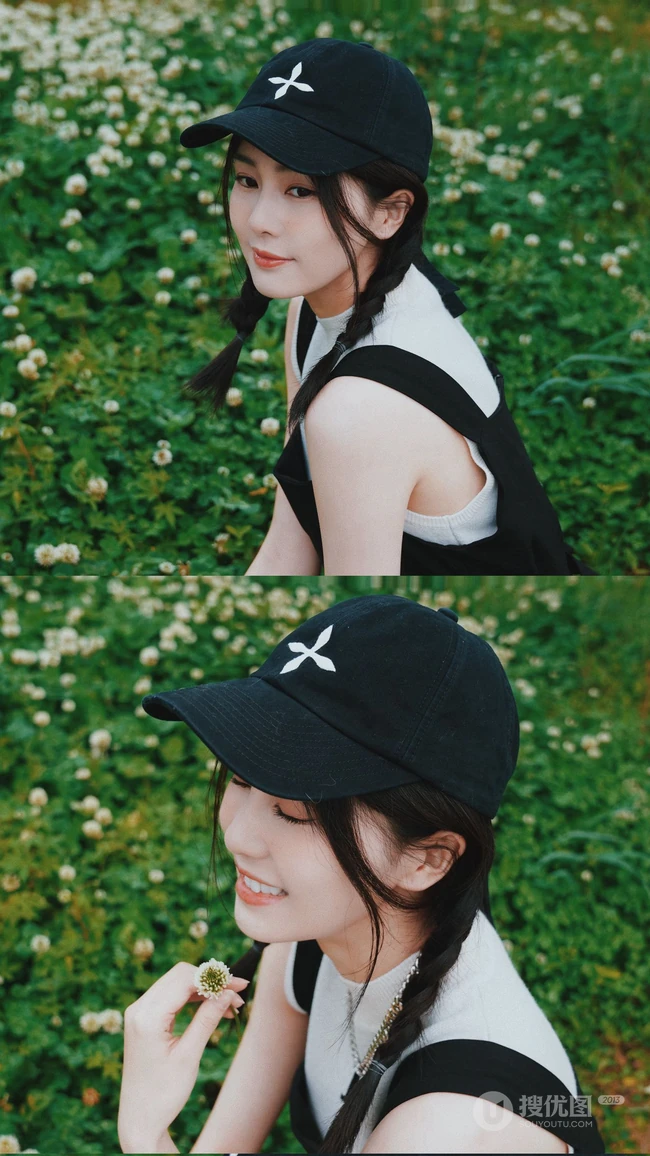 白露双麻花辫可爱打扮笑容甜美户外写真手机壁纸图片