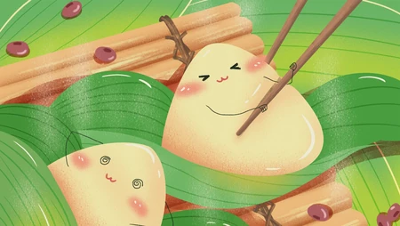 端午节可爱卡通粽子，粽叶拟人化壁纸图片