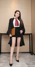 气质女生轻熟鱼子酱Fish职业装紧身白衣包臀裙袜装高跟高冷范上班图片