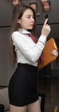 气质女生轻熟鱼子酱Fish职业装紧身白衣包臀裙袜装高跟高冷范上班图片