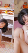 漂亮的短发少女小姐姐丝滑肩带睡裙短裤穿搭温柔可人居家图片