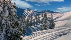 皑皑白雪，雪山，小木屋唯美景色壁纸图片