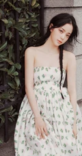 欧阳娜娜甜美清新礼裙印花裙街拍写真图片