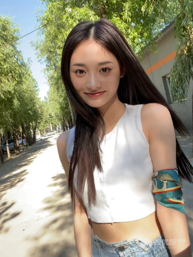 周洁琼气质可爱短款装牛仔短裤纯素颜俏皮街拍写真照片