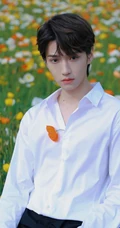 干净帅气的衬衫少年元一户外花间唯美写真照片