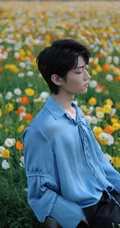 干净帅气的衬衫少年元一户外花间唯美写真照片