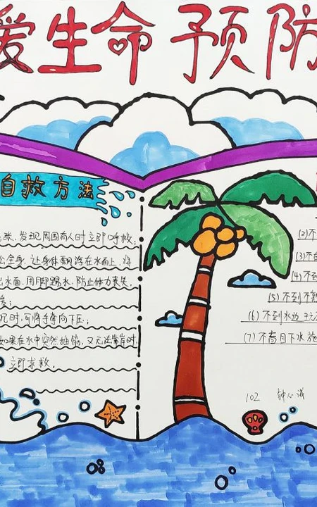 珍爱生命防溺水，小学生所画的简单好看防溺水手抄报作品图片