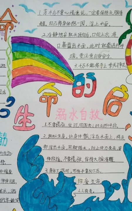暑期来临防溺水，各种不准要牢记，防溺水手抄报学生作品图片欣赏