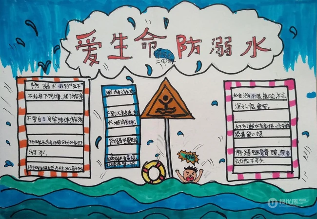 暑期来临防溺水，各种不准要牢记，防溺水手抄报学生作品图片欣赏