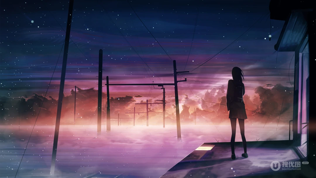 星空壁纸，动漫少女，女孩，星空，夜空唯美动漫星空场景图片