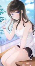 晶莹的汗水，热的流汗的动漫少女高清插画图片