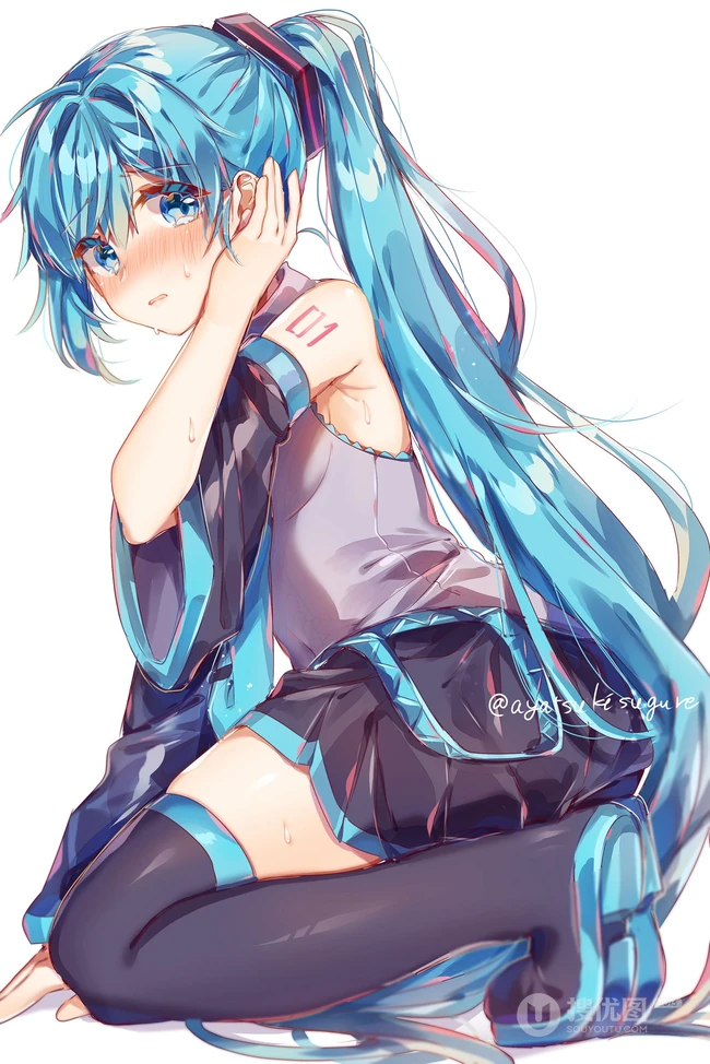 晶莹的汗水，热的流汗的动漫少女高清插画图片