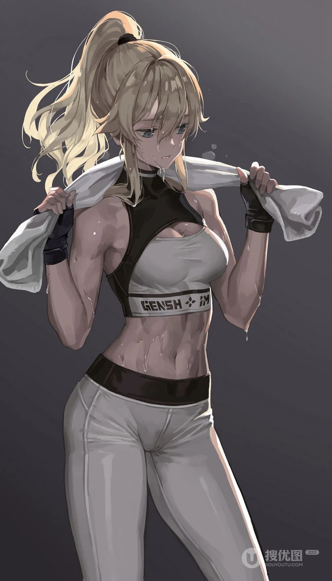 晶莹的汗水，热的流汗的动漫少女高清插画图片