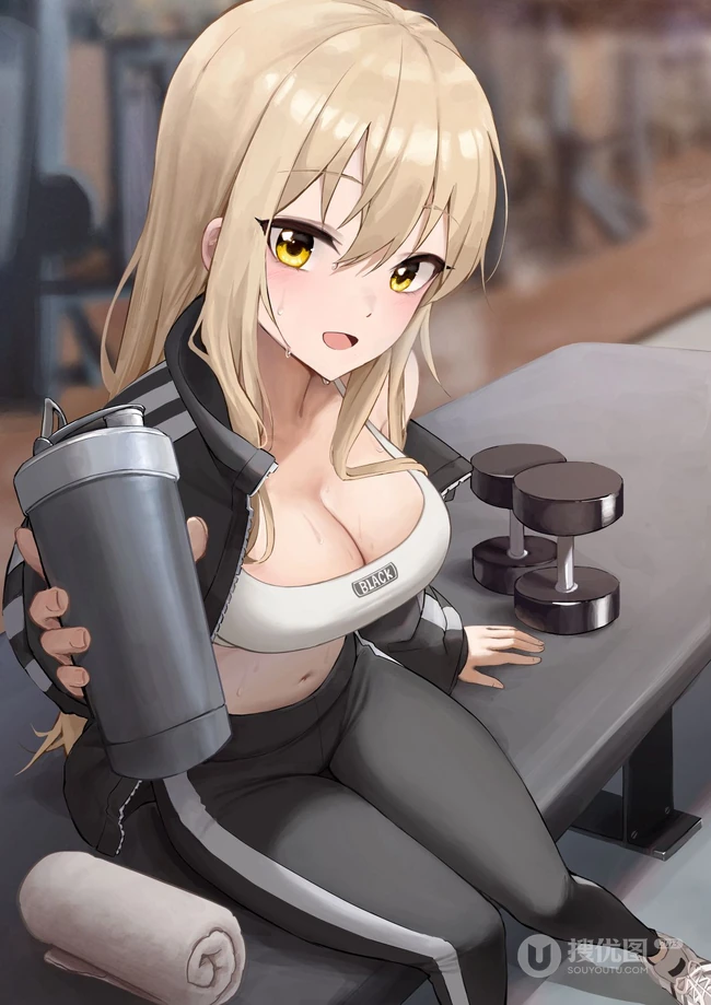 晶莹的汗水，热的流汗的动漫少女高清插画图片
