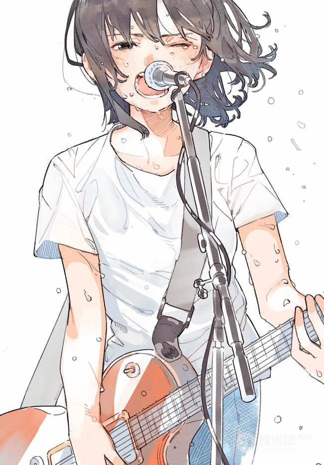 晶莹的汗水，热的流汗的动漫少女高清插画图片