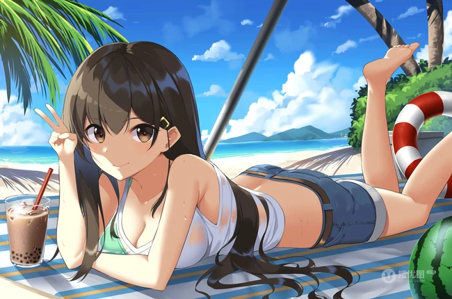 令人眼前一亮的女生夏日单品，热裤着装的动漫少女高清优美图片